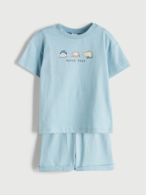 Lc Waikiki Yeni Sezon Bisiklet Yaka Baskılı Erkek Bebek Şortlu Takım