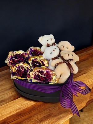 Mynil Sevgiliye Sonsuzluk Gülü Ayıcıklı Doğum Günü Özel Gün Hediyesi Mor