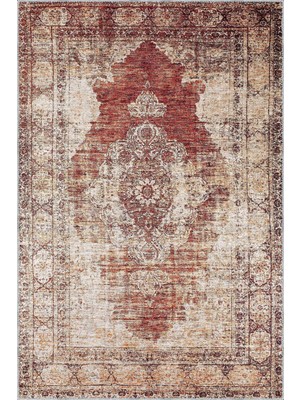 Aren Halı Loten Klasik Göbekli Kahverengi Polyester ve Pamuklu Kaydımaz Taban Yıkanabilir Dijital Baskı Ha