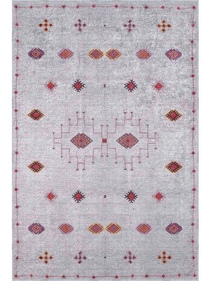 Aren Halı Banao Modern Etnik Gri Polyester ve Pamuklu Kaydırmaz Tabanlı Yıkanabilit Dijital Baskı Halısı
