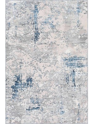 Bogra Modern Gri Polyester ve Pamuklu Kaydırmaz Tabanlı Yıkanabilir Dijital Baskı Halısı