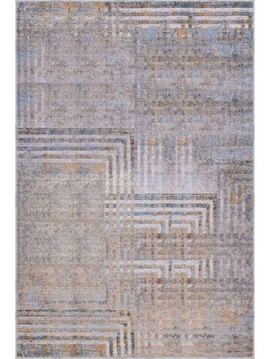 Seoni Geometrik Gri Polyester ve Pamuklu Kaydırmaz Tabanlı Yıkanabilir Dijital Baskı Halısı