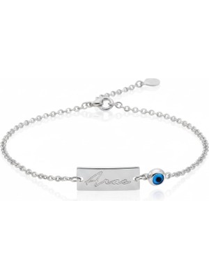 Mavili Gümüş Nazarlı Gümüş Isim Bileklik - Gümüş