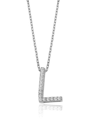 Mavili Gümüş Işıltılı Prizma L Harfi Gümüş Kolye - Gümüş