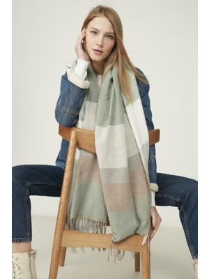 Kokoş Balık Sırtı Desenli Kalın Yumuşak Dokulu Omuz Şal Atkı - Mint