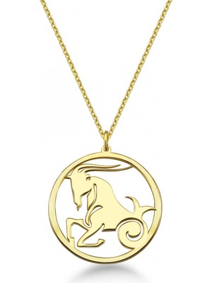 Mavili Gümüş Çember Oğlak Burcu Gümüş Kolye - Altın
