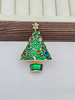 Luseda Yeşil Mine İşlemeli Yılbaşı Ağacı Broş