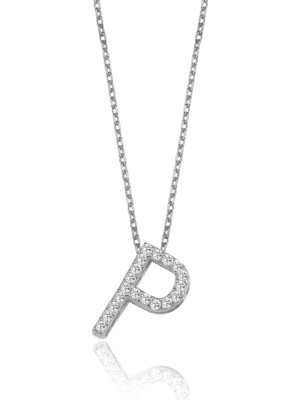 Mavili Gümüş Işıltılı Prizma P Harfi Gümüş Kolye - Gümüş