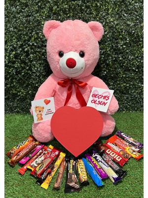 Mynil Sevgiliye Gecmis Olsun Hediyesi Büyük Pembe Ayıcık ve Kalp Kutuda Çikolatalar