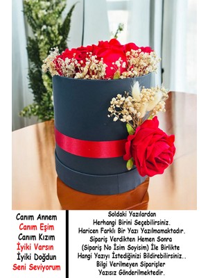 Mynil 7 Güllü Anneler Günü Hediyesi Kutuda Yapay Solmayan Kadife Gül Cipsolu Çiçek