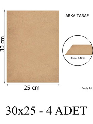 Feoly Art 3 mm 25X30 Mdf Plaka (4 Adet) - Hobi, Maket, Ahşap El Sanatları Için Uygun (4`lü Paket)
