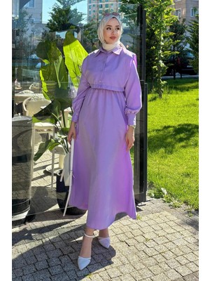 Tesettür Diyarı Kadın Bolerolu Lizza Kumaş Ikili Elbise- Lila