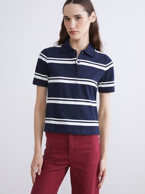 Lc Waikiki Yeni Sezon Polo Yaka Çizgili Kadın Tişört