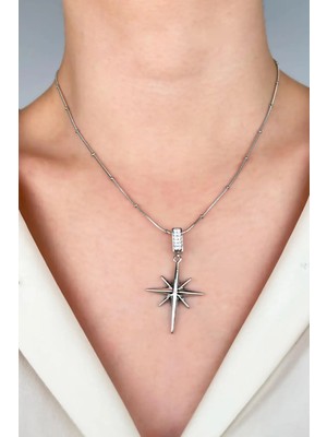 Sose Moda Kuzey Yoldızı Çelik Kolye - Gümüş