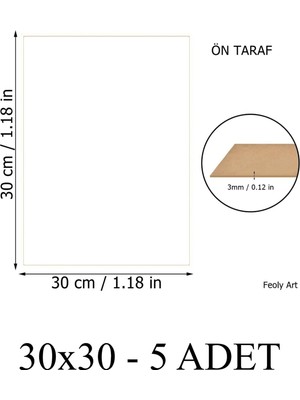 Feoly Art 3 mm 30X30 Mdf Plaka (5 Adet) - Hobi, Maket, Ahşap El Sanatları Için Uygun (5`li Paket)