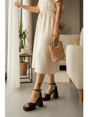 Divolya June Kahverengi Kırışık Rugan ( 9 cm Topuk ) Platform Topuklu Günlük Ayakkabı