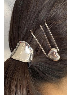 Kokoş Gümüş Renk Metal Detaylı Lastik Toka ve Tel Toka Set