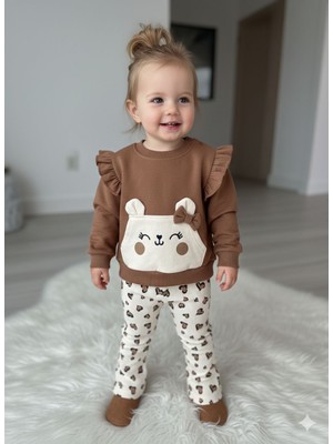 Vovido Ayıcık Kulaklı Açık Kahve Kız Bebek  2'li Takım