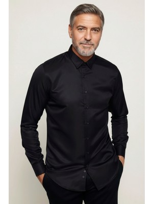 YXC Trend Maker Slim Fit Uzun Kollu Kolay Ütü Teri Emen Nefes Alan Doku Kravatlık Dört Mevsim Erkek Gömlek