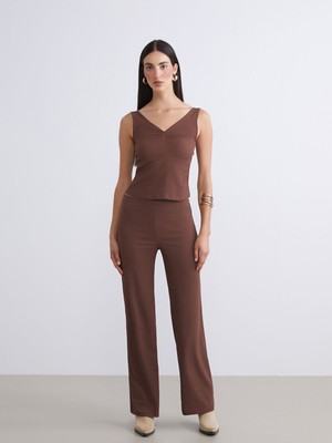 Lc Waikiki Yeni Sezon Beli Lastikli Dokulu Geniş Paça Kadın Pantolon