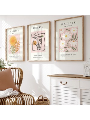 Pam Studio Matisse Picasso Pembe Çizgi Sanat 3’lü Poster Set – Modern Minimalist Tablo Duvar Dekoru