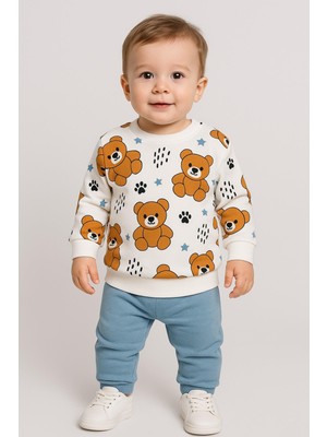 Dinamik çocuk Erkek Bebek 2li Takım | Ayıcık Desenli Sweatshirt + Alt 3-6-9-12AYLIK