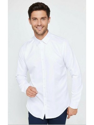 YXC Trend Maker Slim Fit Uzun Kollu Kolay Ütü Teri Emen Nefes Alan Doku Kravatlık Dört Mevsim Erkek Gömlek