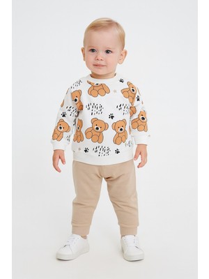 Dinamik çocuk Erkek Bebek 2li Takım | Ayıcık Desenli Sweatshirt + Alt 3-6-9-12AYLIK