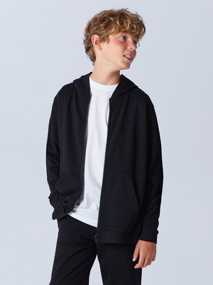 Lc Waikiki Kapüşonlu Fermuarlı Sweatshirt Erkek Çocuk Siyah Uzun Kollu Rahat Tasarım