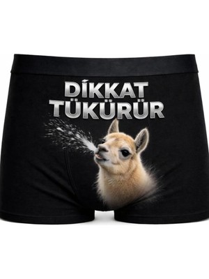 Onudabunuda Baskılı Erkek Boxer Dikkat Tükürür Desenli Komik Eğlenceli Pamuklu Rahat Kesim Kırmızı Siyah