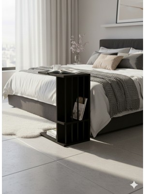 Ayz Pint C Tipi Koltuk Yanı Sehpası Dergilikli Laptop Kahve Yan Sehpası Siyah