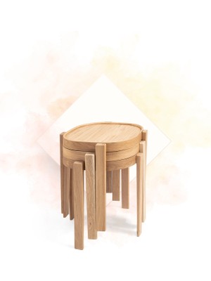 Eymense Milan Kare Üçlü Zigon Sehpa Meşe