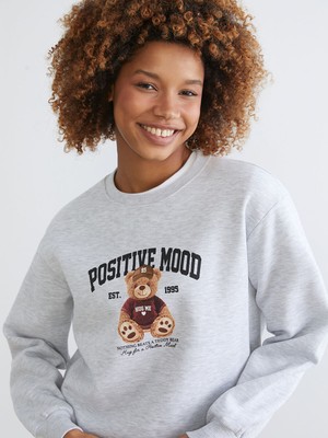 Lc Waikiki Yeni Sezon Ayı Teddy Baskılı Oversize Kadın Kalın Sweatshirt