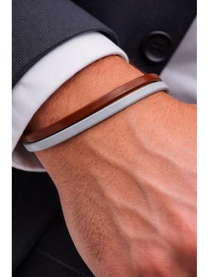 Herşey Nota Burnt Camel – Taba & Siyah Hakiki Deri Minimal Erkek BILEKLIK-50-662