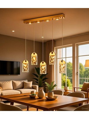 Vav Avize Modern Kristal Cam LED Sarkıt Avize – 6’lı Buz Tasarım, Lüks Salon & Oturma Odası Aydınlatması