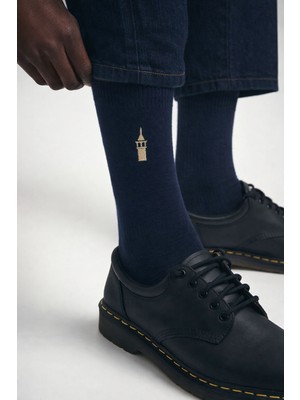 Erkek Galata Nakışlı Soket Çorap Lacivert