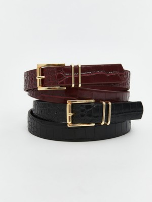 Lc Waikiki Yeni Sezon Deri Görünümlü Kroko Desenli Kadın Kemer 2'li