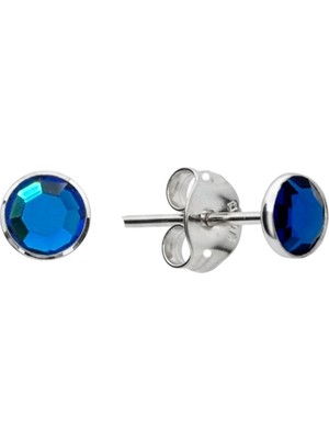 Oya Silver Koyu Lacivert Tektaş Gümüş Çerçeveli Vidalı Küpe [OYSY141]