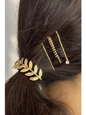 Kokoş Pinterest Altın Renk Yaprak Figürlü Metal Toka ve Tel Toka Set