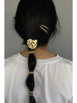 Kokoş Altın Renk Metal Detaylı Lastik Toka ve Tel Toka Set