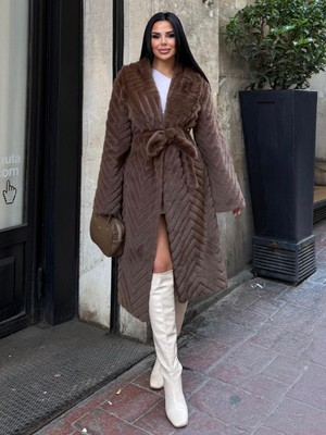 Rabiossa  Kadın Yumuşak Dokulu Desenli Kürk Palto