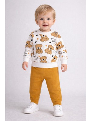Dinamik çocuk Erkek Bebek 2li Takım | Ayıcık Desenli Sweatshirt + Alt 3-6-9-12AYLIK