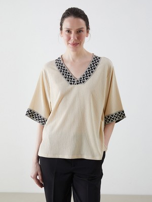 Lc Waikiki Yeni Sezon V Yaka Desenli Kadın Bluz