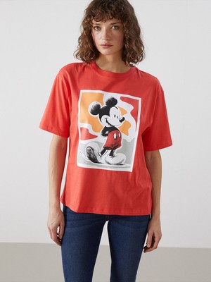 Lc Waikiki Yeni Sezon Mickey Mouse Baskılı Oversize Kadın Tişört