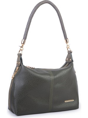 Nas Bag Kadın Şık Örgülü El Yapımı Askılı Omuz ve Çapraz Çanta Haki Victoria