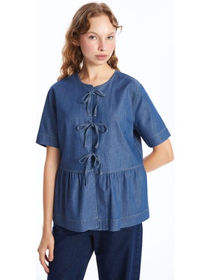 Lc Waikiki Yeni Sezon Bisiklet Yaka Kısa Kollu Kadın Jean Gömlek