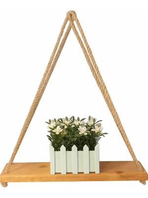 Woodenova Ahşap Halatlı Askılı Duvar Rafı Dekoratif Tekli Raf 35×9 cm – Renk Seçenekli