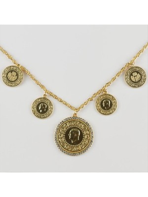 İlkyaz Fashion Taşlı Beşi Bir Yerde Altın Kaplama Kolye