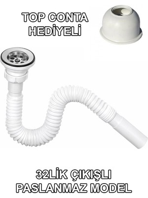 Beyazsu Körüklü Lavabo Hortumu Gider Borusu 32LIK Çıkışlı Top Conta Hediyeli