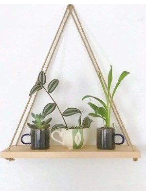 Woodenova Ahşap Halatlı Askılı Duvar Rafı Dekoratif Tekli Raf 35×9 cm – Renk Seçenekli